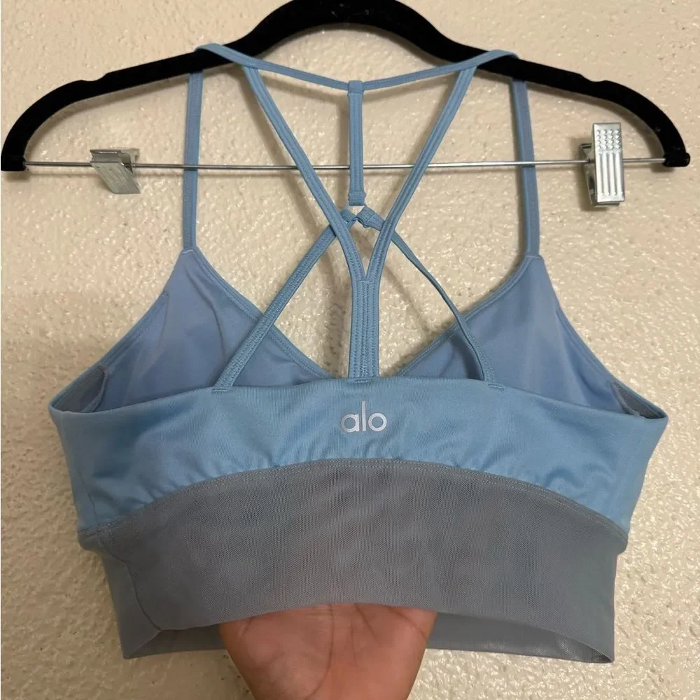 ALO YOGA | BLUE SKIES Lavish Longline Scoop-Neck Bralette SPORTS BRA SIZE SMALL